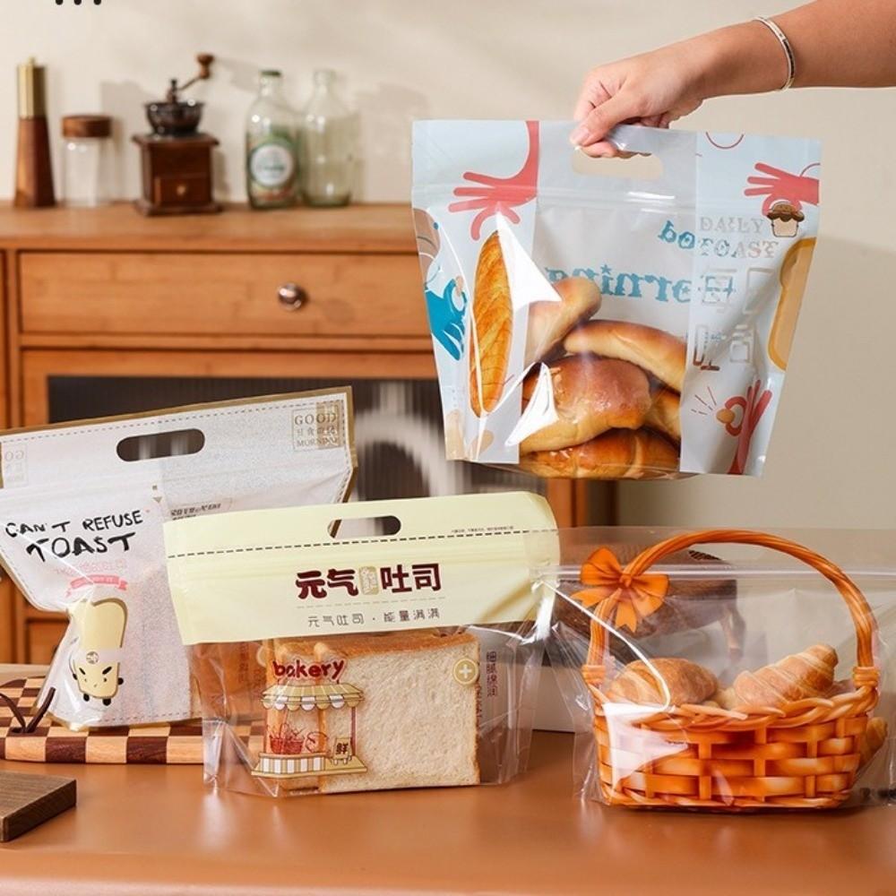 10PCS Transparent Ziplock Bags Self-Sealing Self-Adhesive Bread Holder Large Size Portable Design Food Packaging Bag