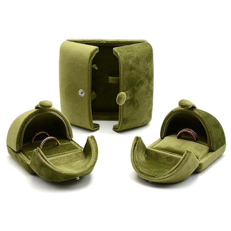 Velvet Necklace Storage Box Double Door Solid Color Necklace Holder Multi-functional Rings Bearer Box Jewelry Ornament Organizer