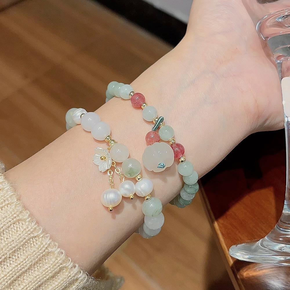 Sweet Fashion Creative Natural Stone Crystal Pearl Bracelet Light Luxury Niche National Wind Couple Bracelet Jewelry Women