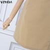 VONDA Women Square Collar Short Sleeve Stitching Pocket Casual Thigh Length Dress