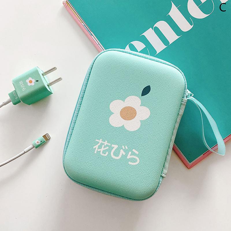 Cute Cartoon Fruit Flower Pattern Headphone Data Cable Storage Bags Charger Power Bank Rectangular Box Zipper Bag Pouch