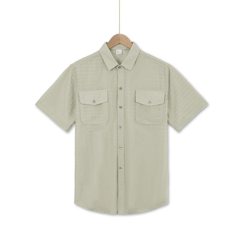 Summer New Short-sleeved Men's Double Pocket Solid Color Loose Casual Lapel Shirt