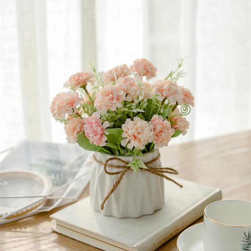 Artificial Flowers with Small Ceramic Vase Faux Roses Plants Eucalyptus Leaves Berries Flower Arrangements Decorations for Home