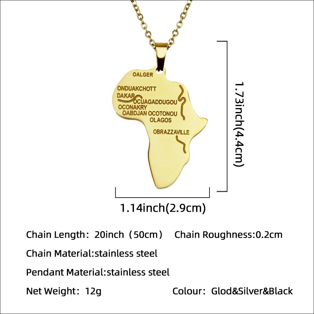 Stainless Steel Gold African Map Pendant Necklace Jewelry