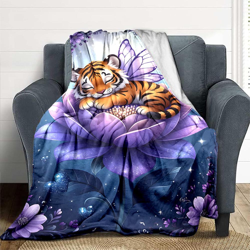 

1pc Tiger Fairy Blanket - Lightweight Flannel Fleece with Digital Printing, Soft Warm for Sofa, Travel, Camping, Office yy251018266 75x90cm