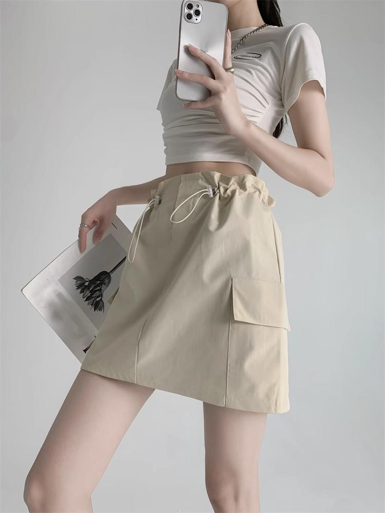 Retro Cargo Skirt for Women Summer Drawstring High Waist Slim Mini Shorts Skirt Fashion Design Preppy Style Style Female Clothes