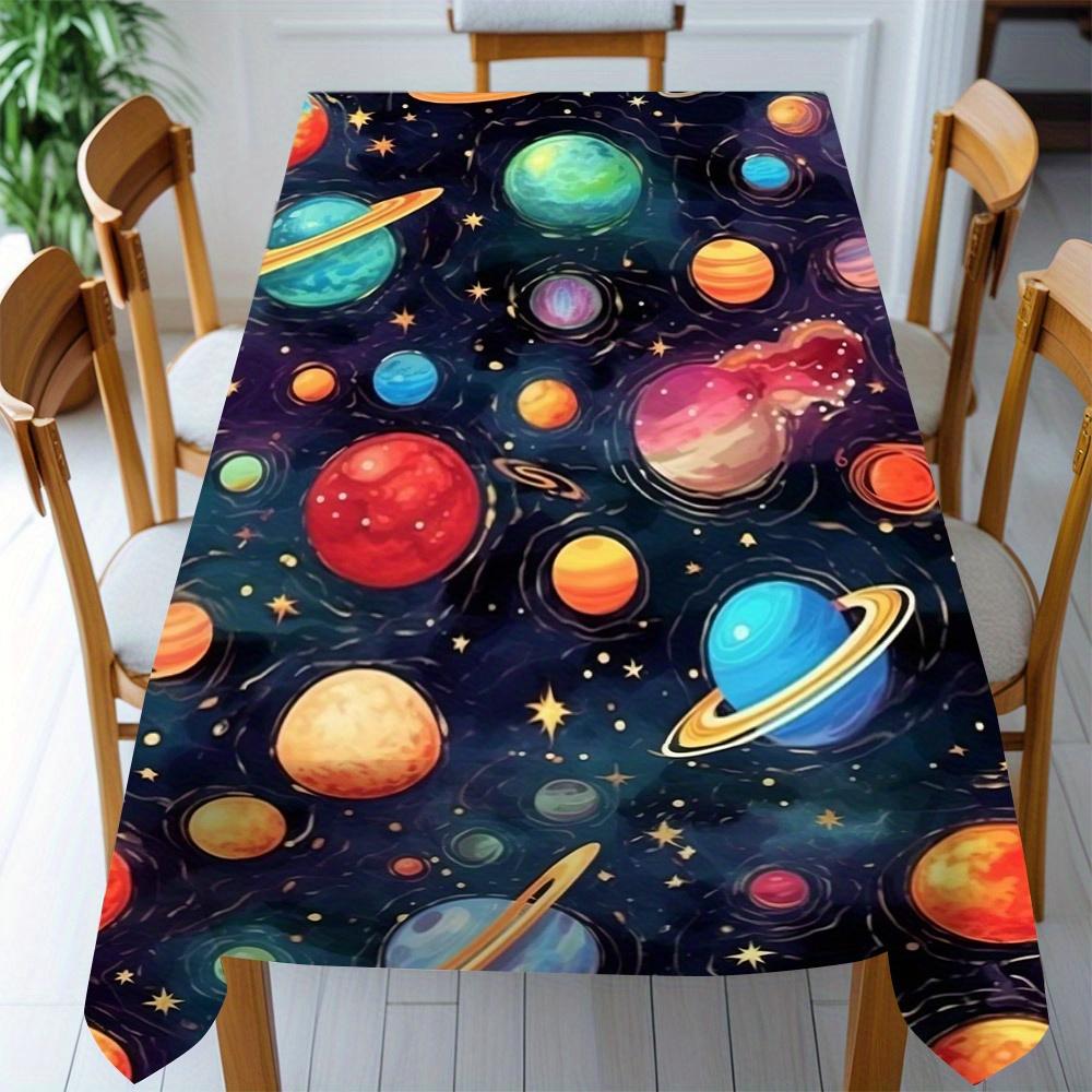 Galaxie Sternenhimmel Tischdecke - Maschinell hergestellt, Mit einem lebendigen Weltraum-Thema mit Planeten und Sternen, Geeignet für drinnen und draußen Feiertag P