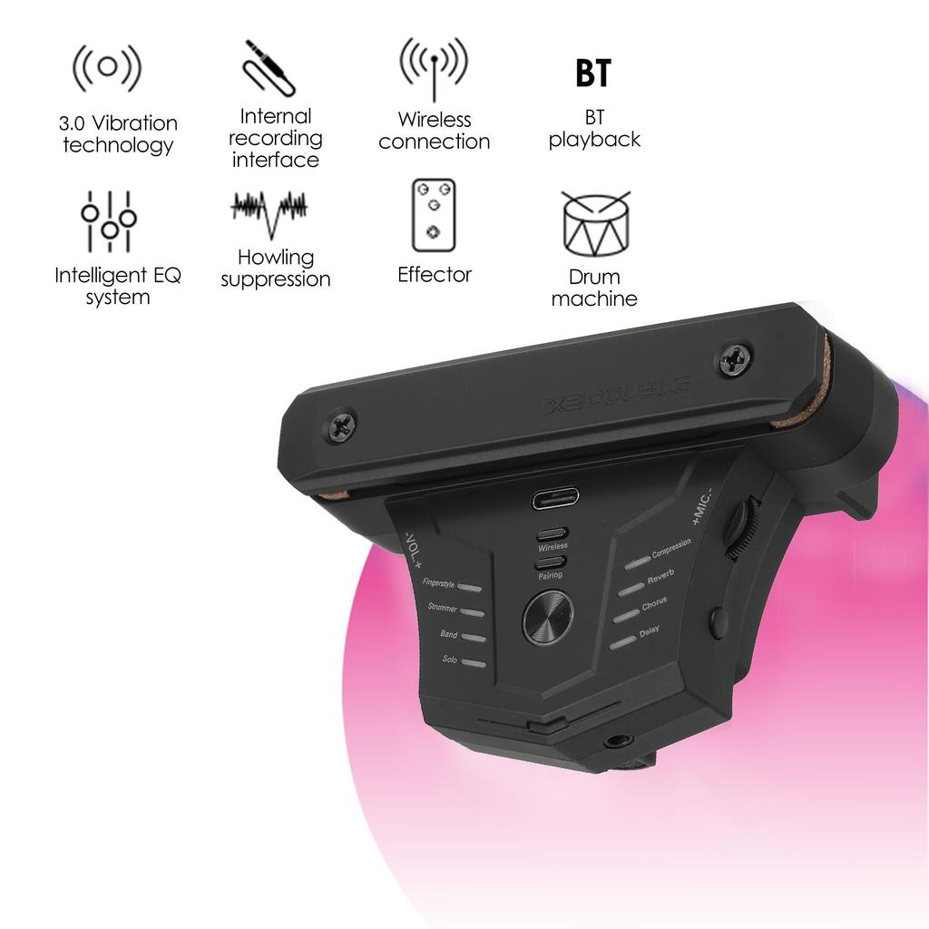 DOUBLE G0 Pro Guitar Preamplifier BT Preamp Pickup Acoustic Chorus Delay Reverb Effects Soundhole Pickup with Receiver Built-in Rechargeable Battery