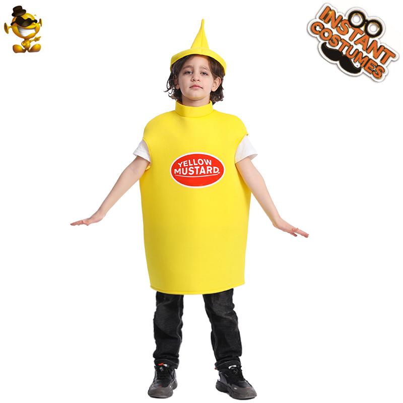 Children spoof ketchup mustard costume, Halloween carnival party funny ketchup cosplay costume