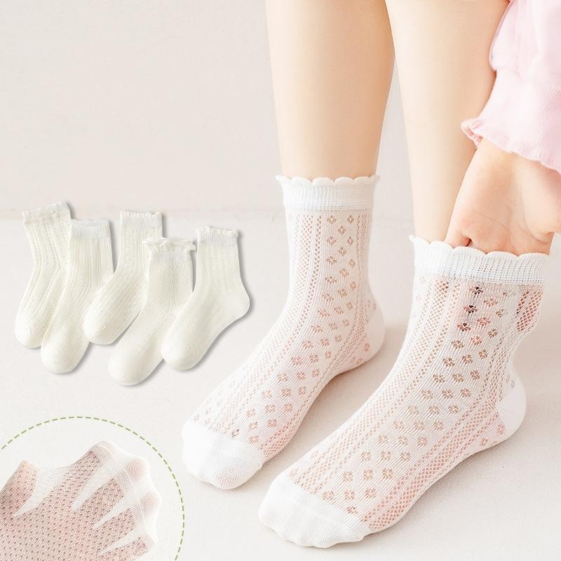 

5Pairs/set Children s Mesh Socks For Girls Spring Summer Thin Breathable Girl Socks Sweet Fashion White Princess Lace Sock New M(2-5y) белый