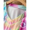 Plus Size Casual T-shirt, Women's Plus Colorful Butterfly Print Short Sleeve V Neck Medium Stretch Top