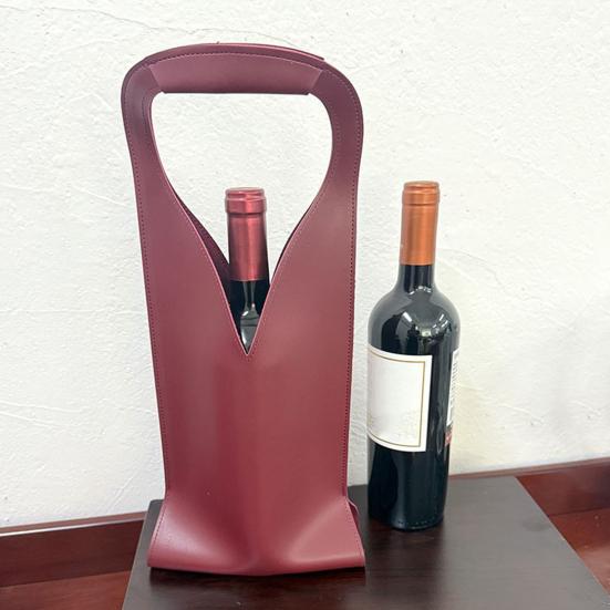 V-shaped Handle Wine Holder Faux Leather Tote Bag, Portable Carrier Pouch, Waterproof Packaging Bag Single Bottle Protector Sleeve for Champagne Beer