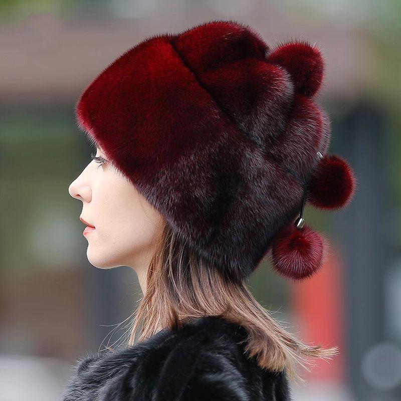 Winter Thermal Fur Hat Female Mink Hair Temperament Top Hat Outdoor Casual Thermal Mink Hat