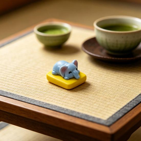 3 Pcs Mini Sleeping Animal on Pad Figurines Cute Miniature Kitten Panda Elephant Capybara Sculpture for DIY Crafts Dollhouse Car Interior Office Desk
