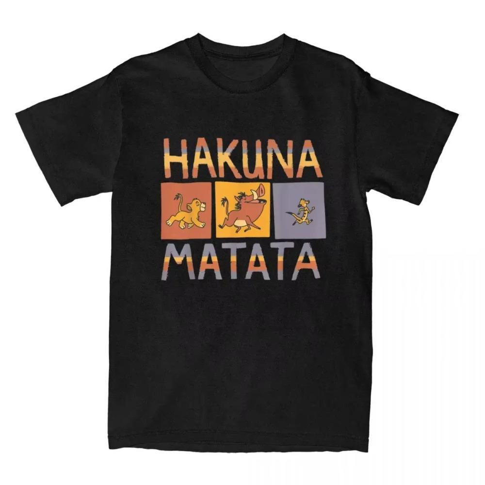 

Men Women s T Shirt Hakuna The Lion King Matata Solid Blocks Vintage Tees Short Sleeve T-Shirt Cotton Pure Cotton Original Tops S чёрный