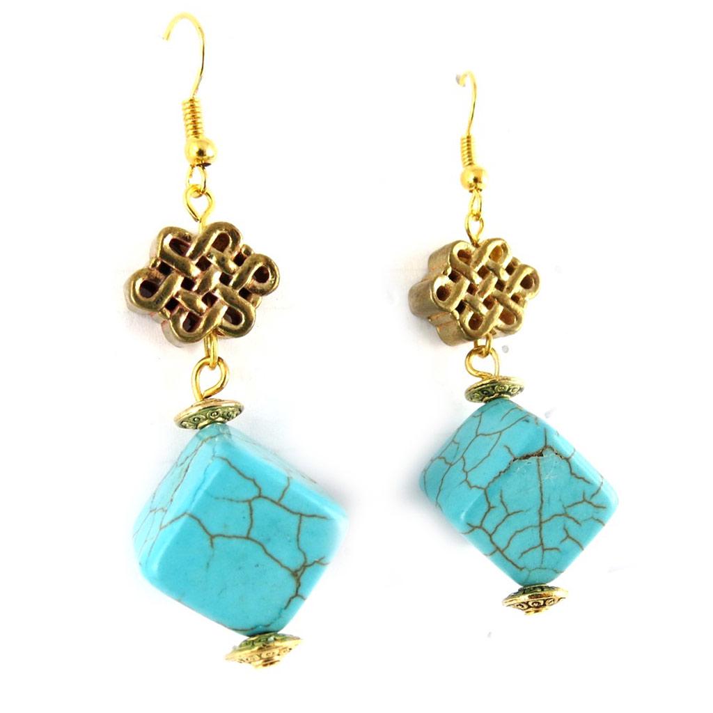 Les Trésors De Lily [K7303] - Designer Earrings 'Mineralia' Turquoise - 5x2 Cm