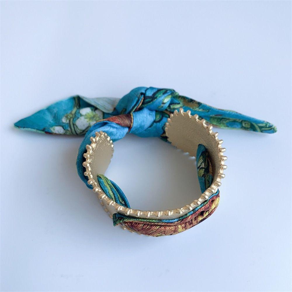 Europe American Style Cuff Bangles with Ribbon Metal Exaggerated Bracelet Wide Open Bangle  Gift