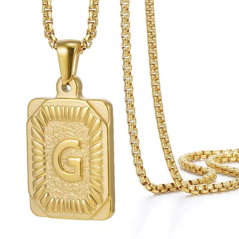Initial Letter Pendant Necklace Stainless Steel Golden Cuban Chain A-Z Alphabet Name Jewelry For Men Women Gift