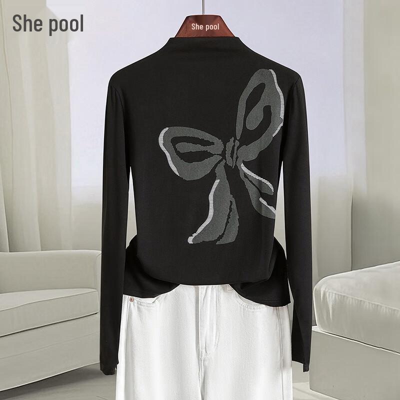 Elegant Women s Half-High Neck Bowknot Long Sleeve T-Shirt M