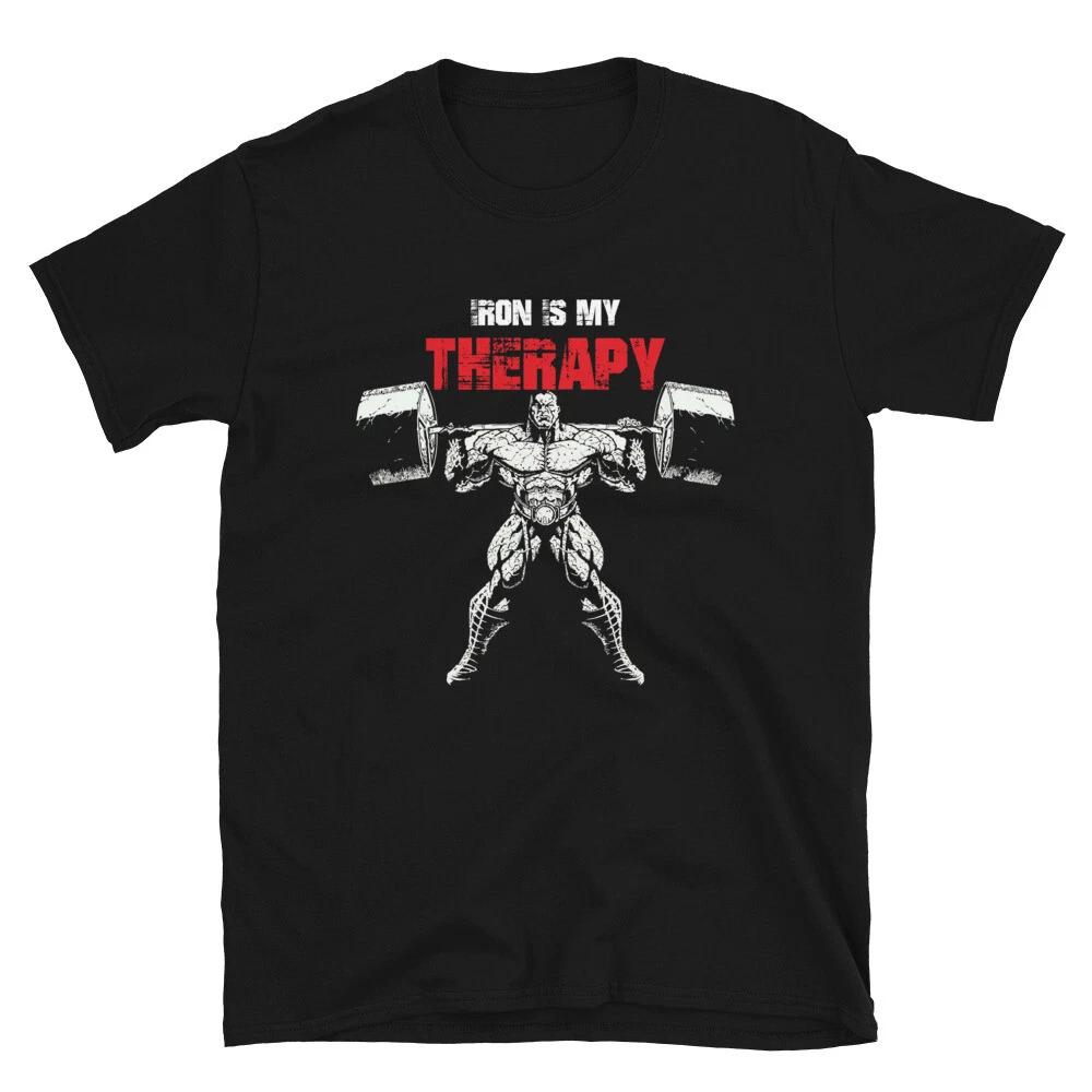 Iron Is My Therapy Bodybuilding Gym Fitness Muscle T-Shirt XL