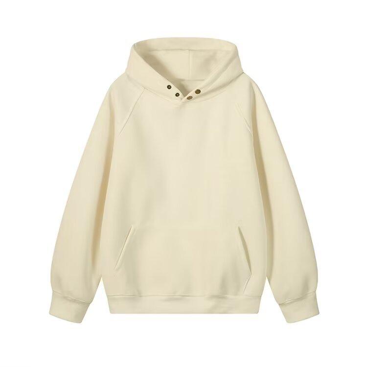 Heavy Button Hooded Sweater Men's Spring and Autumn Velvet Trendy Brand Loose Casual Solid Color Versatile American Hoodie Jacket