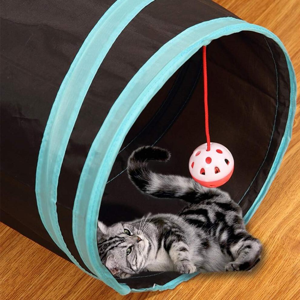Paw-some Playground, Dangling Ball Toy Delight, Portable Cat Tunnel For Your Feline's Daily Dose Of Fun, Interactive Peek Hole, S-Shape Tunnel, Safe a