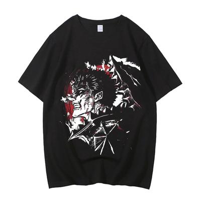 Japanese Anime Berserk Guts Tshirt Retro Vintage Graphic Tees Men Harajuku Cotton Casual Short Sleeve Tshirt Tops Unisex