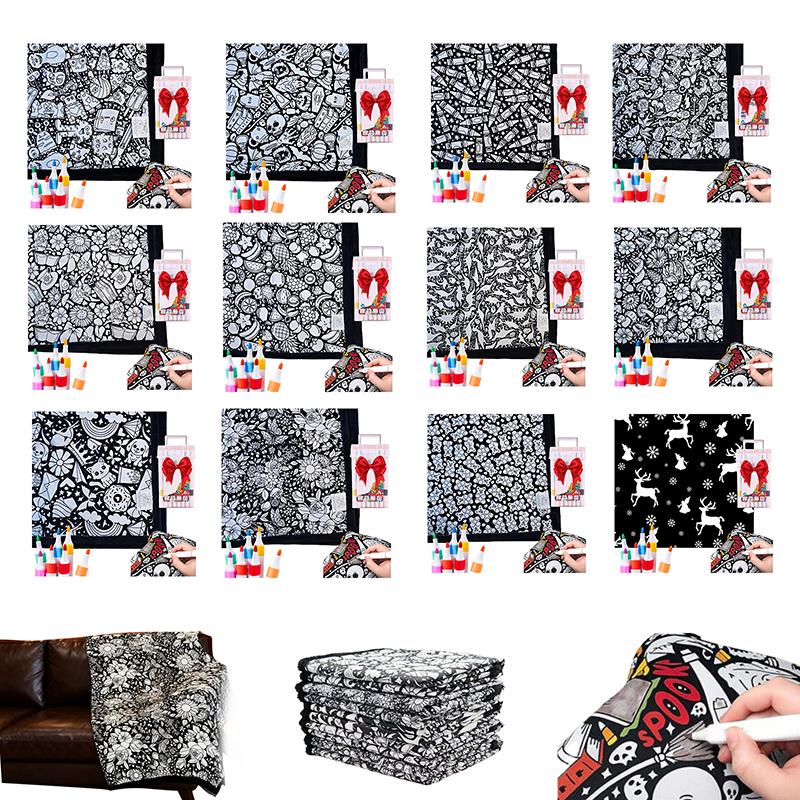 Diy Coloring Blanket, Washable Color Your Own Fleece Throw Blanket For Kids And Adults Soft Cozy Art Project