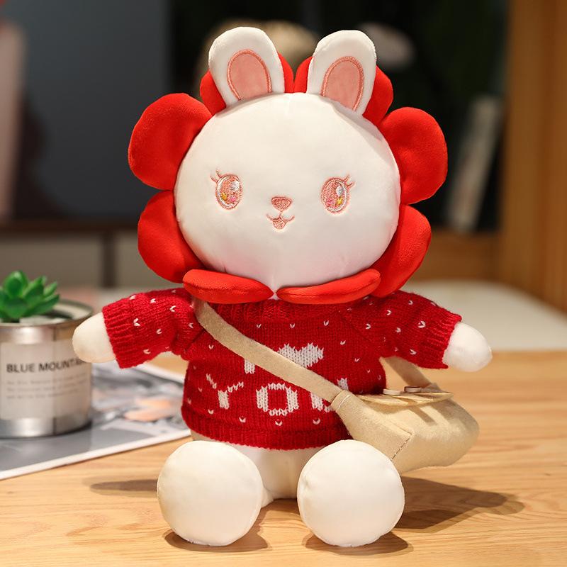 Cute Sun Flower Drag Rabbit Plush Doll Doll Creative Children's Rag Doll White Rabbit Birthday Gift