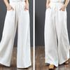 Casual Women Solid Color Wide Leg Pants High Waist Pockets Loose Long Trousers