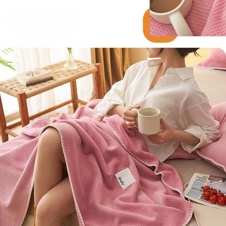 

Роскошный вафельный коралловый флисовый плед для летнего сна в офисе, кондиционера, дивана, тонкого одеяла для кровати 150x200cm