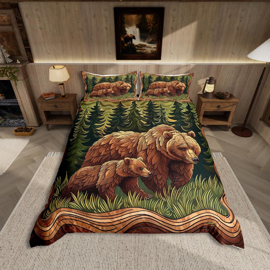 Comforter Homewish Cute Bear Jungle Amimal Bedding Setrustic Farmhouse Cabin Bed Set For Boy Kids