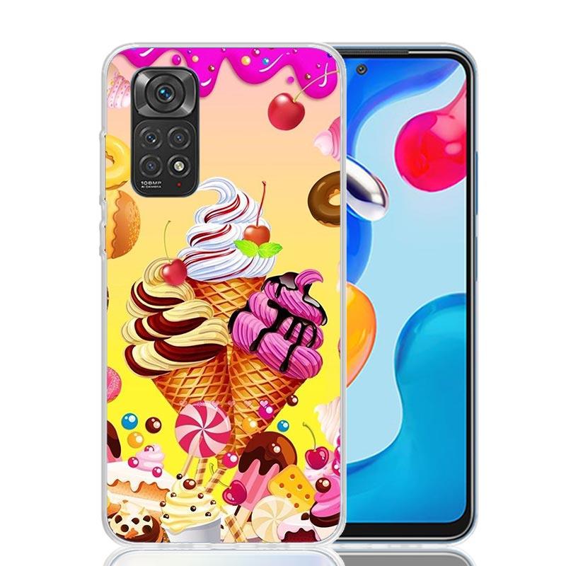 Macaron Ice Cream Cake Doughnut Phone Case For Xiaomi Redmi Note 13 14 15 Pro Plus 12S 12 14S 11S 11E 10 10S 11 11T 5G 4G Cover