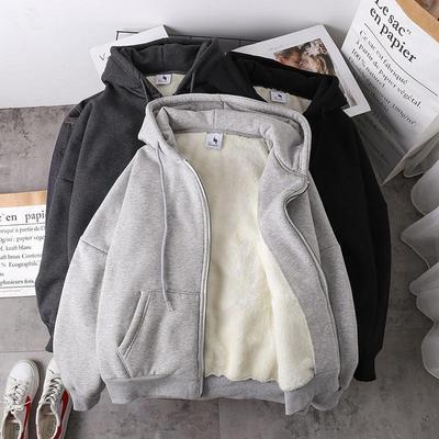 Spot Women's Coat Plush Jacket Solid Color Plus Velvet Thick Warm Winter Hoodie Coat Zipper Sweatshirt Top Winter Large Size