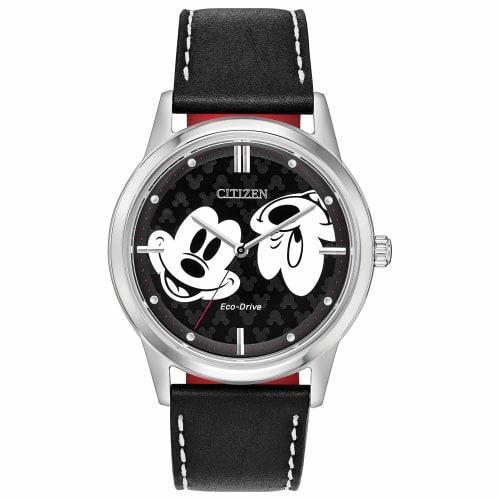 

CITIZEN DISNEY MICKEY MOUSE FE7060-05W Wristwatch for Men and Women, Analog, Solar, Black, White, Leather Strap