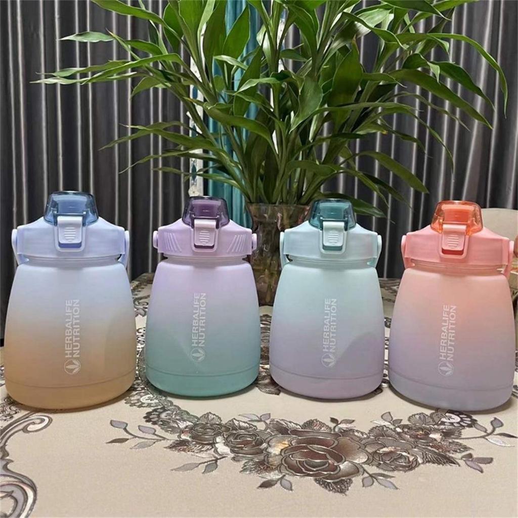 Herba-life Gradient Big Pudding Drink Cup Student Portable Strap Straw Water Cups Large-capacity Plastic Cute Water Bottle 1200ML