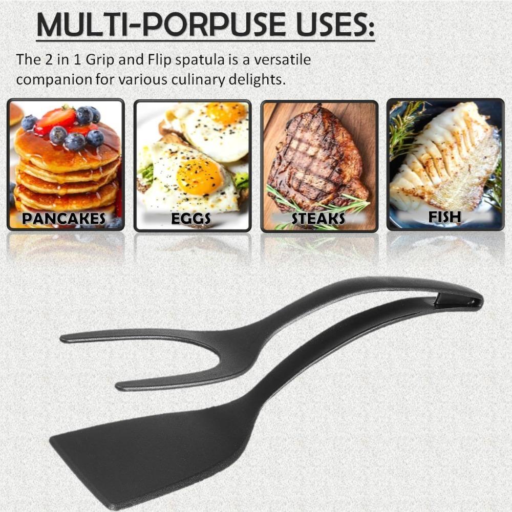 2 in 1 Spatula and Tongs, Egg Flipping Spatula, Multi-purpose Kitchen Gadget for Pancake Fish French Toast Fried Egg Bread