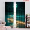 2PC Cosmic Beach Curtains - Teal Starry Night & Planet Print Window Drapes for Bedroom Living Room Decor