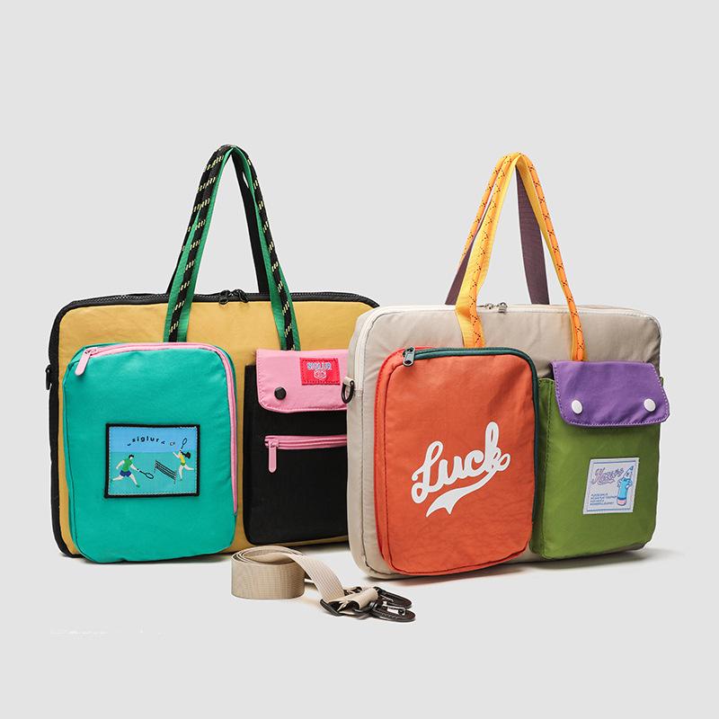 Women's Niche Color Blocked Cartoon Pattern Computer Bag, Portable One Shoulder Handbag, University Style Daily Commuting Bag