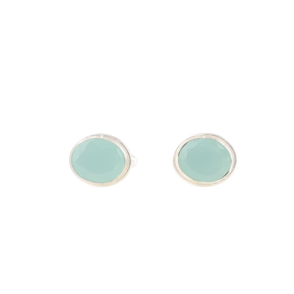 Aqua Chalcedony Gemstone 925 Sterling Silver Jewelry Handmade Cufflinks 0.59" CL-2-19