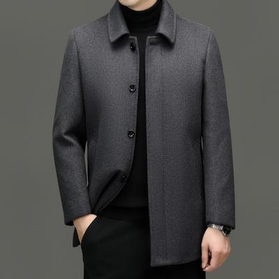 Medium-length Woolen Coat for Men In Autumn and Winter New Wool Woolen Middle-aged Fat Man Plus Fat Plus Size Jacket