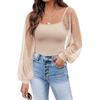 Summer Women's Blouse Fashion See-through Lantern Sleeve Splicing Slimming Top