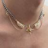 Glimmering Star Wing Pendant Necklace Lightweight Alloy Jewelry Piece For Women Stylish Gift For Special Occasion