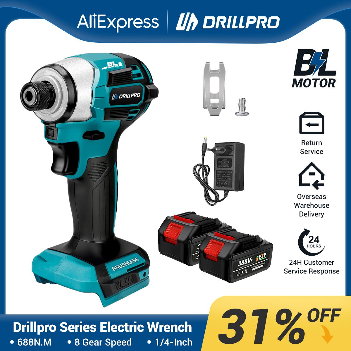 

Бесщеточная электрическая отвертка Drillpro Компактная и легкая с высоким крутящим моментом 688 Нм Переменная скорость 7200 об/мин 12 светодиодов для улучшения обзора