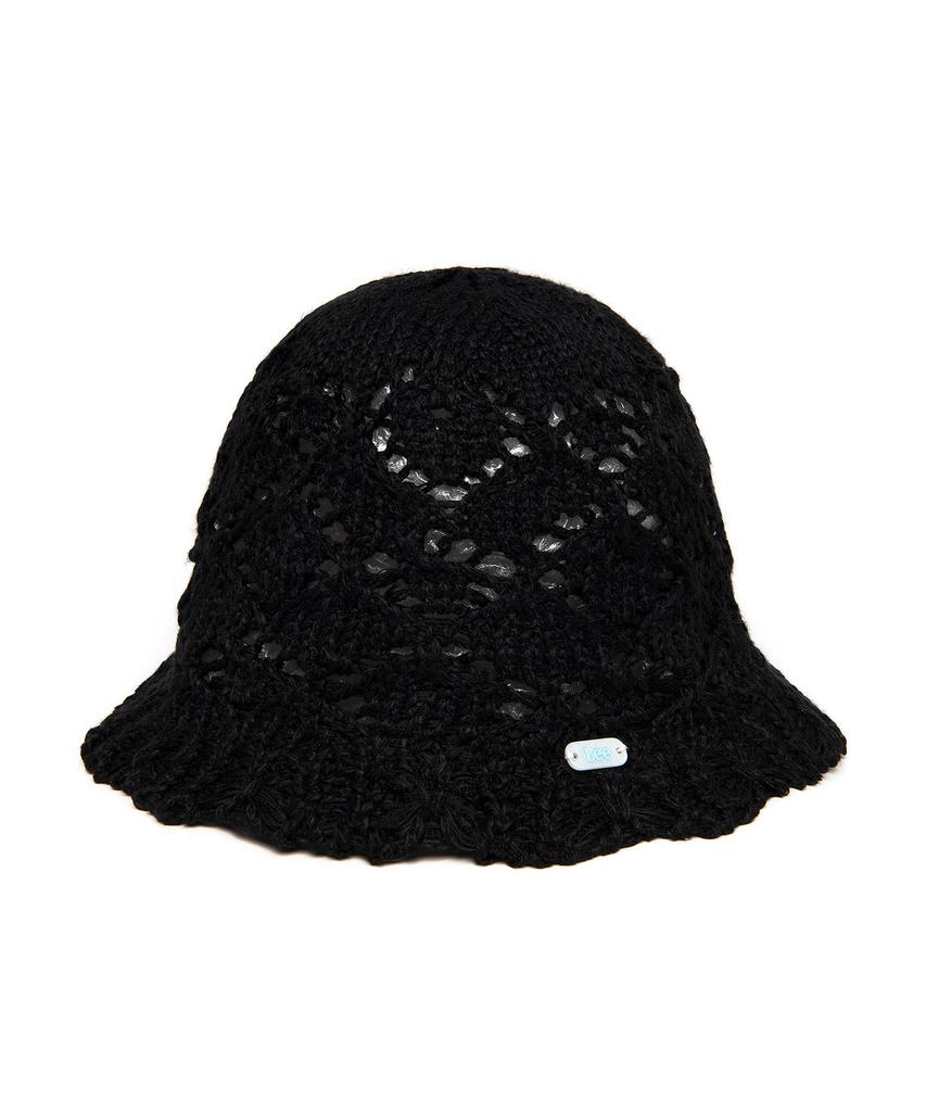 LEE Solid Cotton Lace Knit Hat Black