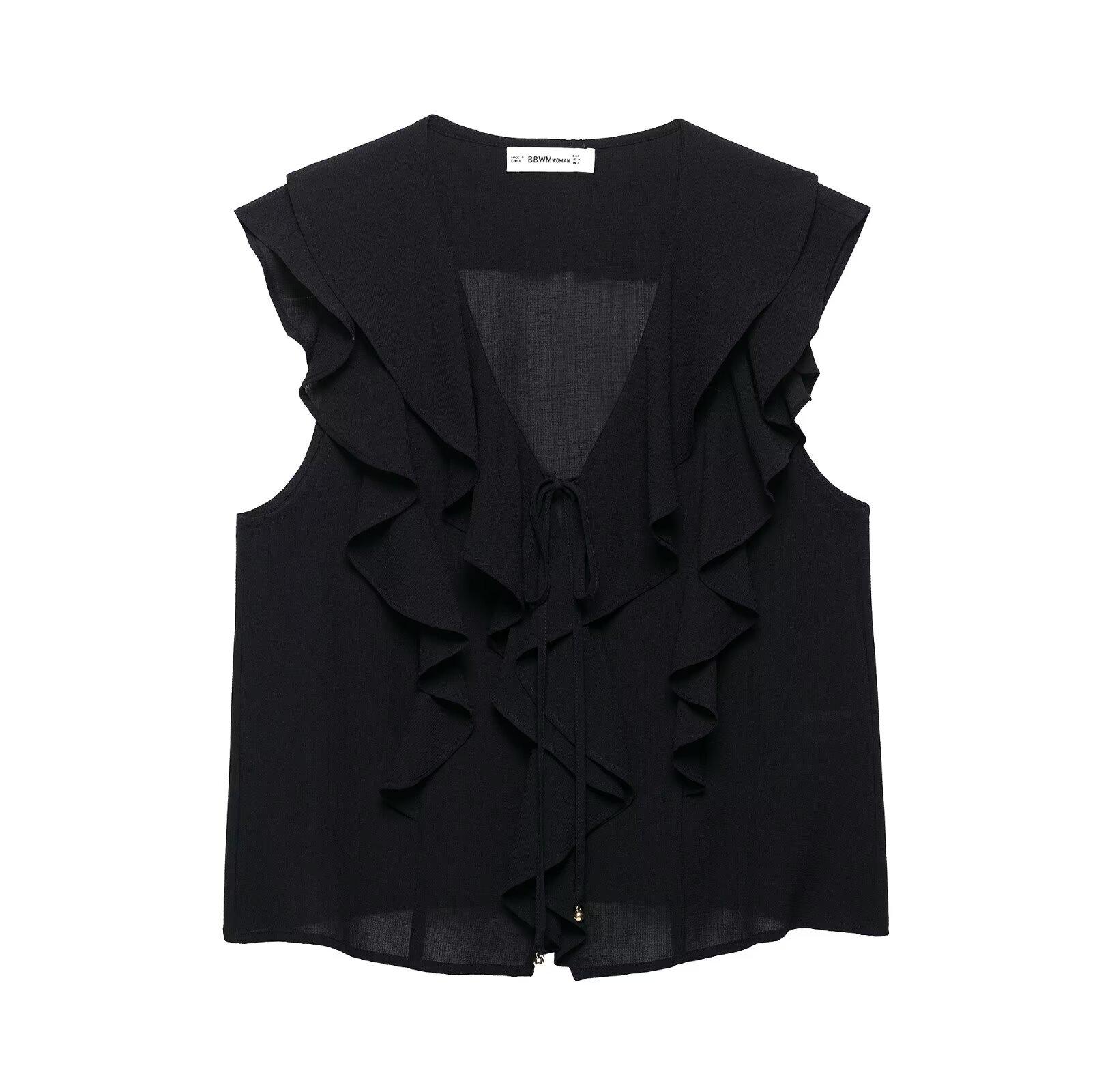 

Женский летний комплект 2025 года в европейском и американском стиле: многослойный топ без рукавов с V-образным вырезом и юбка-шорты средней посадки M