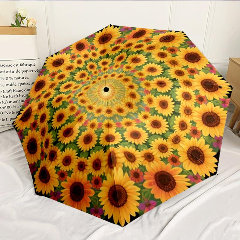 Sunflower Kaleidoscope Pattern 8-Frame for Travel, Camping, Casual Lightweight Portable Umbrella, Essential for Every Family Holidays Birthday Gift