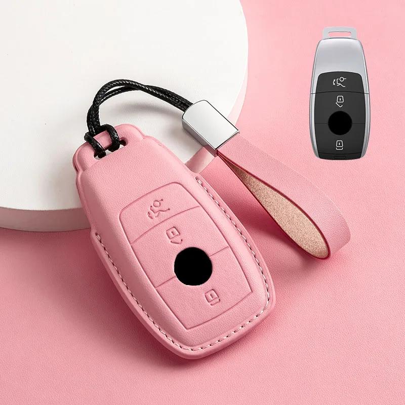 GMO3 for Mercedes Benz A C E S G Class Pink Leather W177 W205 W213 X167 W222 CLA GLE GLB GLS AMG Smart Remote Car Key Case Cover Fob