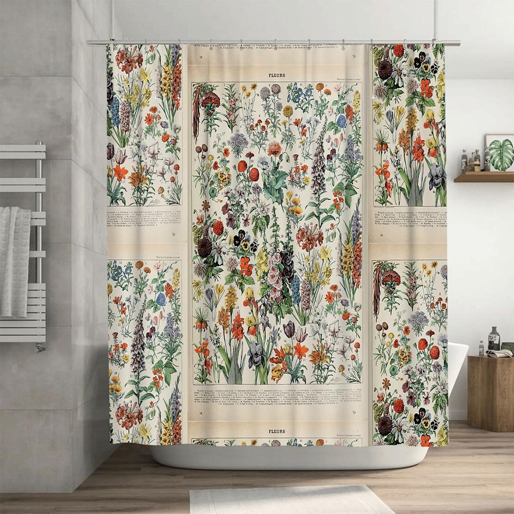 Vintage Blumen-Duschvorhang Botanisches Blumenmuster Badezimmer-Dekor Rustikales Bauernhaus Natur-Hintergrund Waschbare Vorhänge