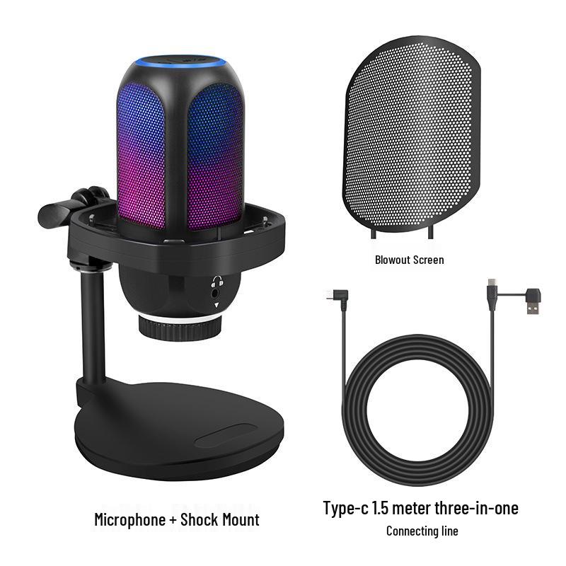 

RGB USB Noise-Cancelling Condenser Microphone with Stand - Perfect for Gaming, Streaming & Recording